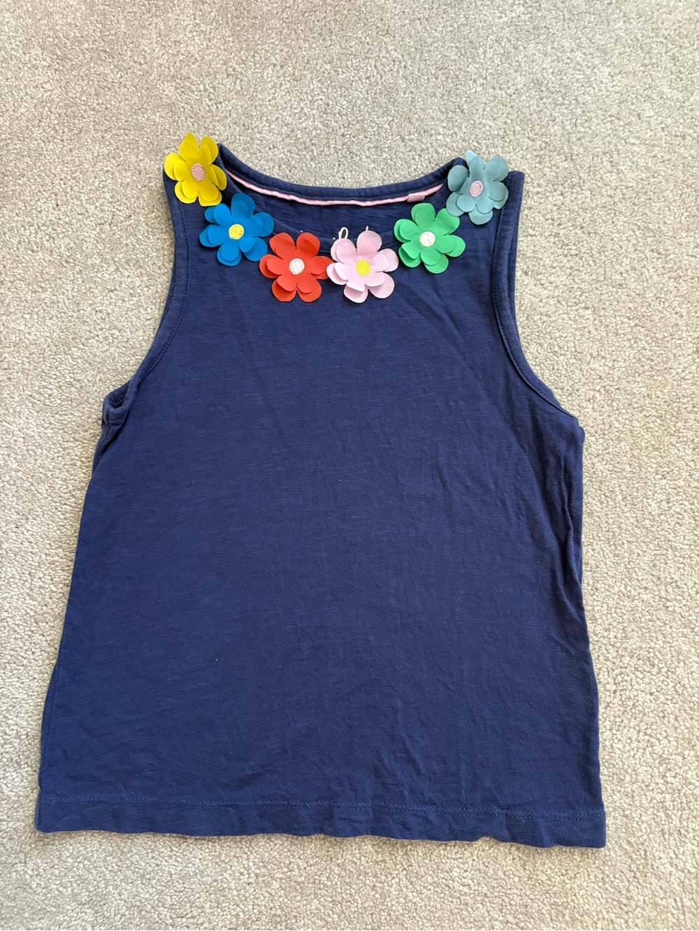 Mini Boden Navy Tank Top with Multicolor Flower Applique